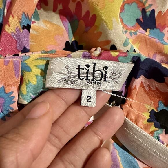 Tibi Colorful Floral Ruffles Silk Boho Romper Sz 2 Strappy Summer Vacay Festival - Picture 9 of 11